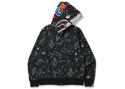 BAPE Space Camo Shark Full Zip Double Hoodie Black Multi