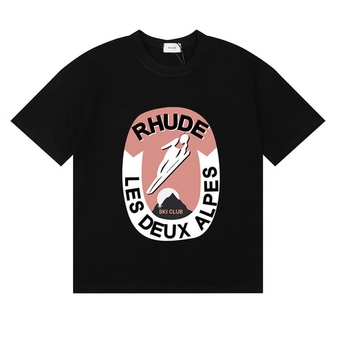 Rhude T-shirt Ski Theme Letter Print Short Sleeve T-shirt