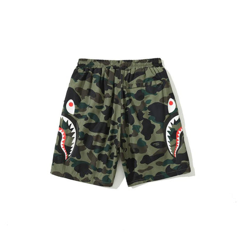 Bathing Ape Shorts Men's Side Double Shark Head Windbreaker Cloth Shorts Elastic Waist Fifth Pants Middle Pants Casual Shorts
