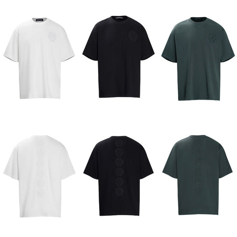 Chrome Heart T Shirts Crowe Cross Print Short Sleeve T-Shirt Loose