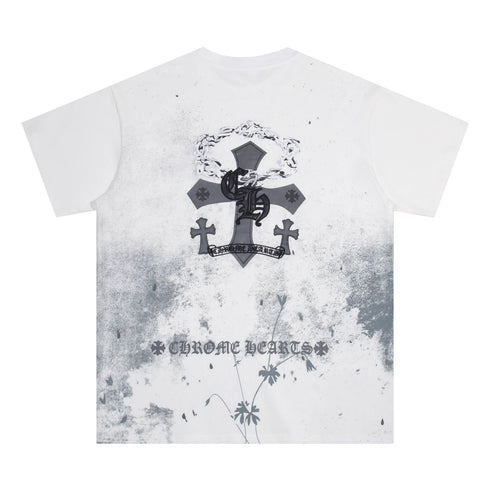 Chrome Heart T Shirts Starry Sky Inkjet Leather Short Sleeve T-Shirt