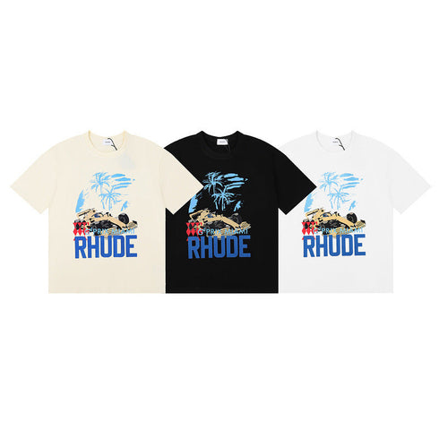 Rhude T-shirt Racing Formula Letter Logo Pattern Short Sleeve T-shirt