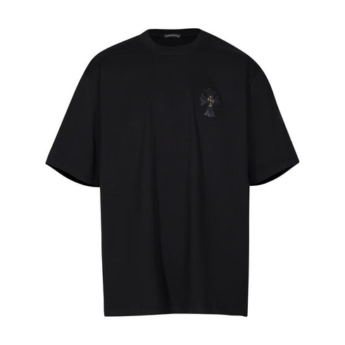 Chrome Heart T Shirts Croix Cross Color Embroidery Printed Short Sleeve T-Shirt Loose