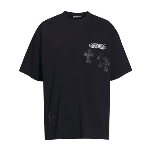 Chrome Heart T Shirts Cross Color Leather Printed Short Sleeve T-Shirt Loose