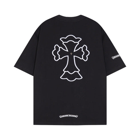 Chrome Heart T Shirts Cross Print Short Sleeve T-Shirt Loose