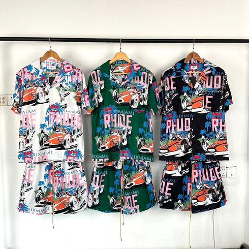 Rhude T-shirt Racing Letter Logo Casual Short Sleeve Shirt, Shorts