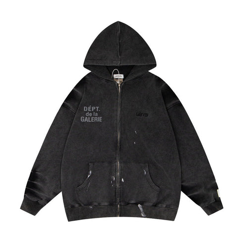 Gallery Dept Hoodie Loose Casual Cardigan Distressed Hoodie