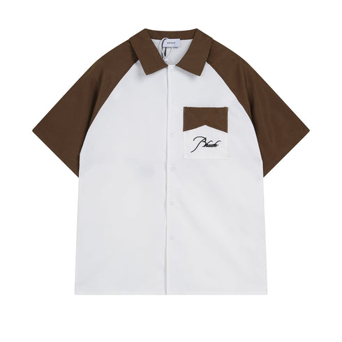 Rhude T-shirt Pocket Letter Embroidery Color Matching Short Sleeve Shirt