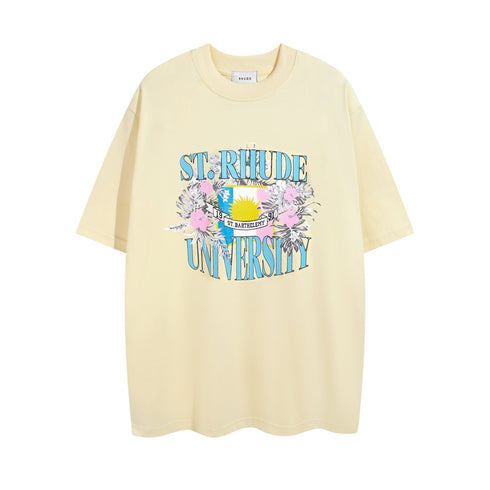 Rhude T-shirt Micro Label Flower Letter Print Pattern Short Sleeve T-shirt