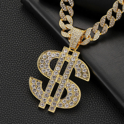 Dollar Sign Iced Out Cuban Pendant Necklace