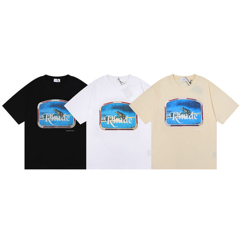 Rhude T-shirt Micro Label Letter Retro Printed Short Sleeve T-shirt