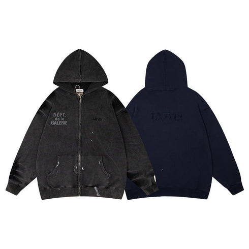 Gallery Dept Hoodie Loose Casual Cardigan Distressed Hoodie