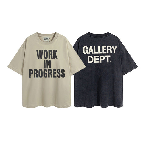 Gallery Dept T Shirts Vintage Distressed Loose Wash Short Sleeve Gallery Dept Printed Men and Women Base Te