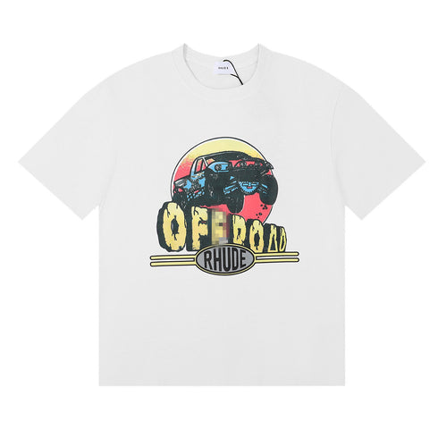 Rhude T-shirt Alphabet Coconut Racing Pattern Short Sleeve T-shirt