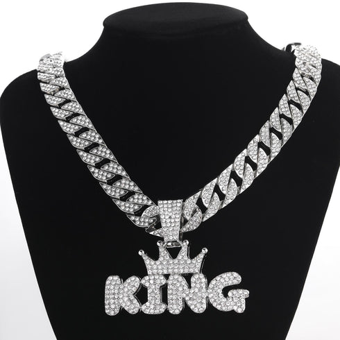 Crowned King Iced Out Cuban Pendant Necklace
