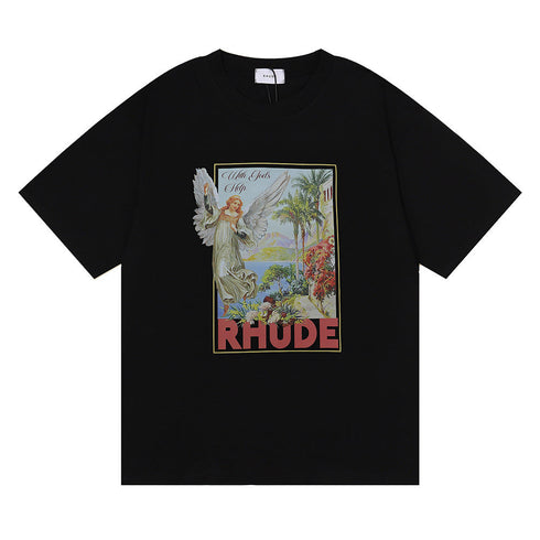 Rhude T-shirt Micro Label Angel Letter Print Short Sleeve T-shirt