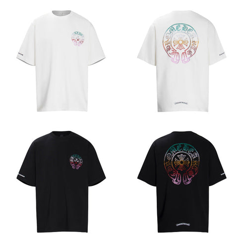 Chrome Heart T Shirts Horseshoe Sanskrit Cross Color Hot Diamond Short Sleeve T-Shirt