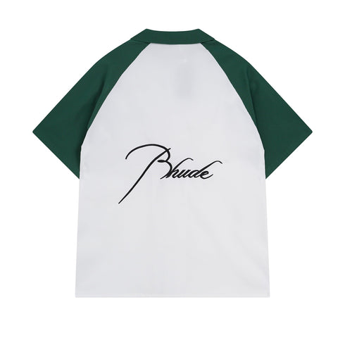 Rhude T-shirt Pocket Letter Embroidery Color Matching Short Sleeve Shirt