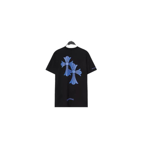 Chrome Heart T Shirts Blue Cross Loose Crew Neck Short Sleeve