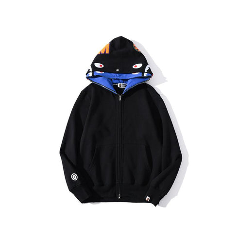 Bathing Ape Jacket Autumn and Winter Solid Color Blue Pink Double Hood Sweater Men and Women Zipper Fleece Padded Coat