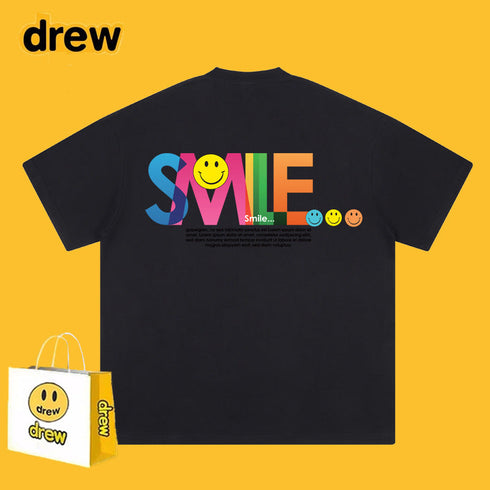 Drew T-shirts Smiley Face Letter Print Short-Sleeve
