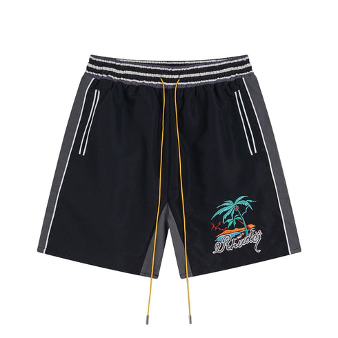 Rhude T-shirt Coconut Alphabet Beach Embroidery Short Sleeve Shirt Shorts