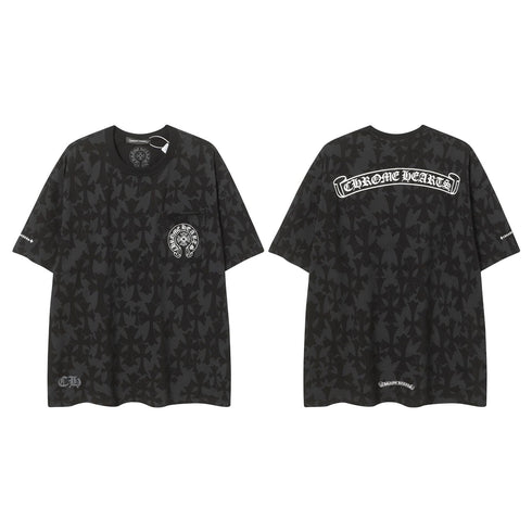 Chrome Heart T Shirts Sanskrit logo embroidery fashion versatile loose T-shirt