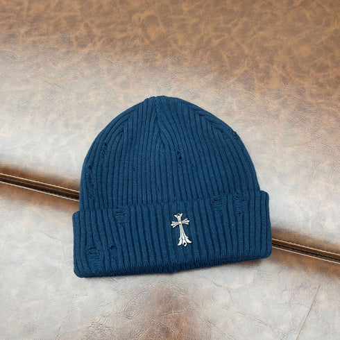 Chrome Heart Beanie Knitted Hat Women's Thick Wool Hat Cross Cold Hat