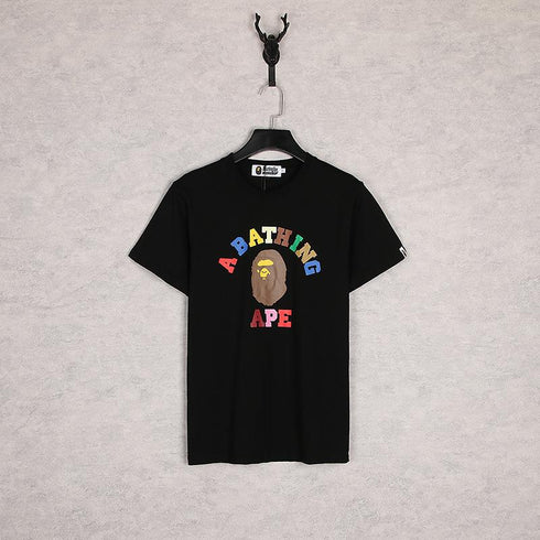 Bathing Ape T-Shirt Spring and Summer Ape Head Color Letter Print Short-Sleeve Loose Couple Casual T-shirt