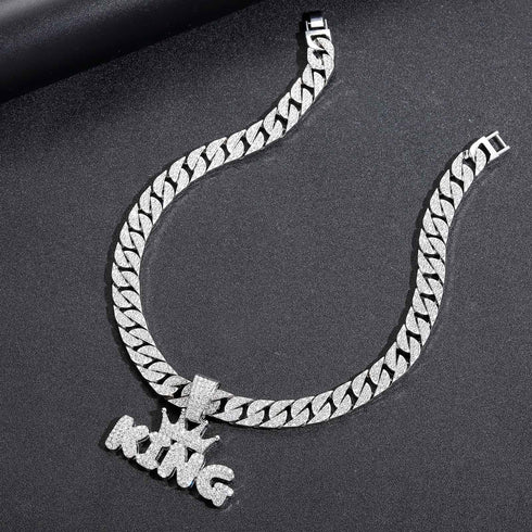 Crowned King Iced Out Cuban Pendant Necklace