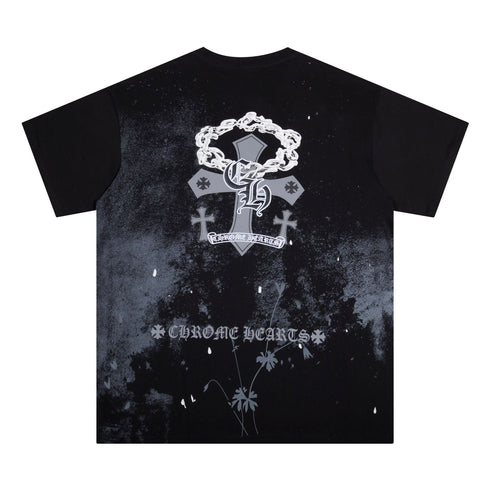 Chrome Heart T Shirts Starry Sky Inkjet Leather Short Sleeve T-Shirt