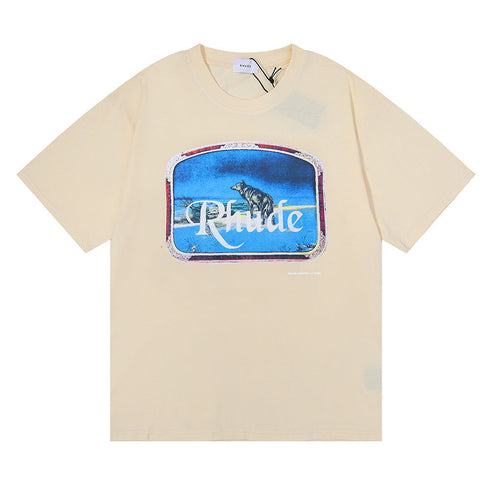 Rhude T-shirt Micro Label Letter Retro Printed Short Sleeve T-shirt