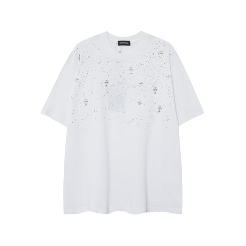 Chrome Heart T Shirts CH Gypsy Hot Diamond Cross Crew Neck Short Sleeve T-Shirt