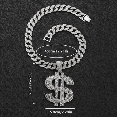 Dollar Sign Iced Out Cuban Pendant Necklace
