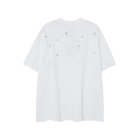 Chrome Heart T Shirts CH Gypsy Hot Diamond Cross Crew Neck Short Sleeve T-Shirt