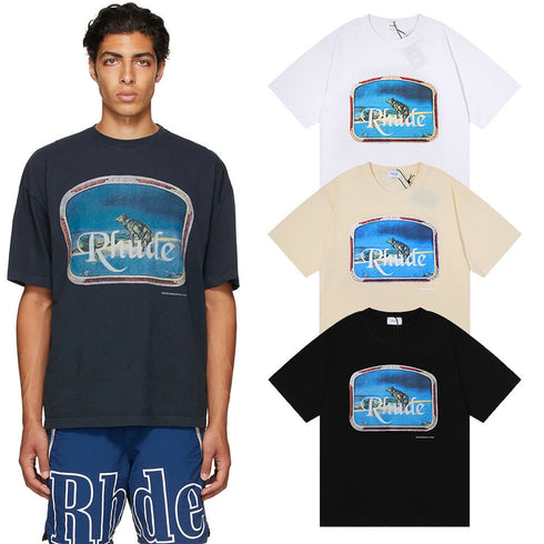 Rhude T-shirt Micro Label Letter Retro Printed Short Sleeve T-shirt