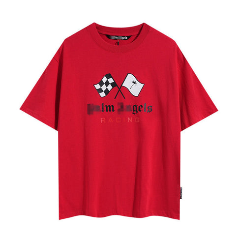 Palm Angels T-shirt Racing Flag Letter Print Short Sleeve T-shirt