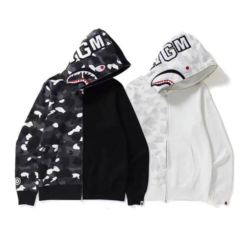 Bathing Ape Ape Head Camouflage Stitching Sweatshirt Hooded Zipper Fleece Jacket