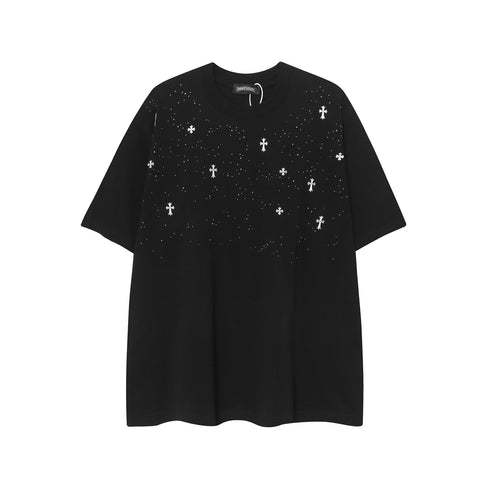 Chrome Heart T Shirts CH Gypsy Hot Diamond Cross Crew Neck Short Sleeve T-Shirt