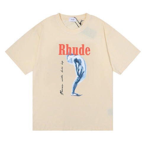 Rhude T-shirt Art Abstract Design Printed Short Sleeve T-shirt