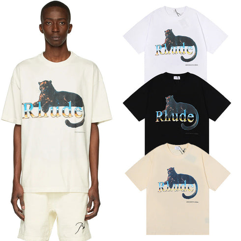 Rhude T-shirt Black Panther Letter Print Short Sleeve T-shirt