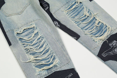 Ripped Jesus Patchwork Jeans