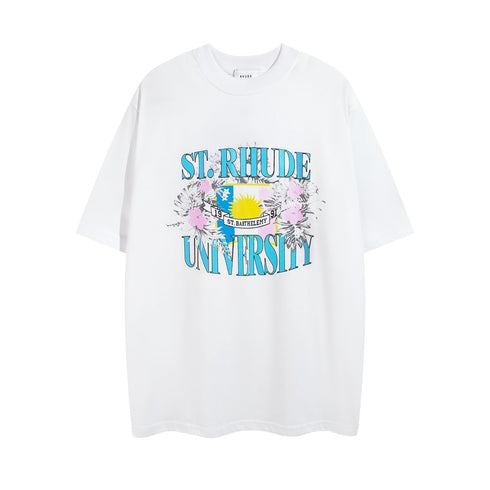 Rhude T-shirt Micro Label Flower Letter Print Pattern Short Sleeve T-shirt