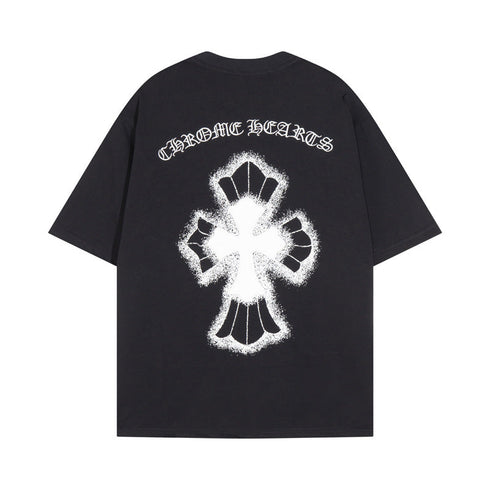Chrome Heart T Shirts Croix Cross Leather Printed Short Sleeve T-Shirt