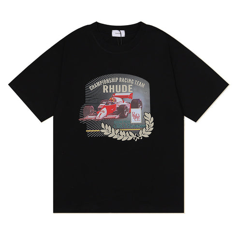 Rhude T-shirt Micro Label Letter F1 Racing Printed Short Sleeve T-shirt Loose Half Sleeve Shirt