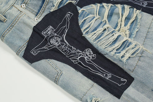 Ripped Jesus Patchwork Jeans