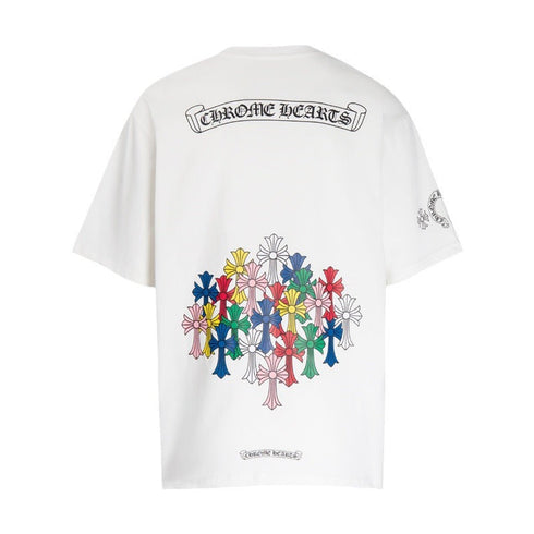 Chrome Heart T Shirts Colorful Cross Flower Arm Short Sleeve