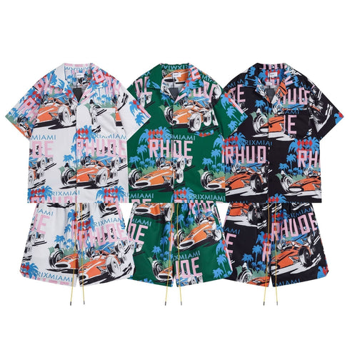 Rhude T-shirt Racing Letter Logo Casual Short Sleeve Shirt, Shorts