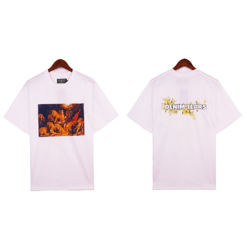Denim Tears T-shirts Kapok Letter Portrait Short Sleeve T-shirt