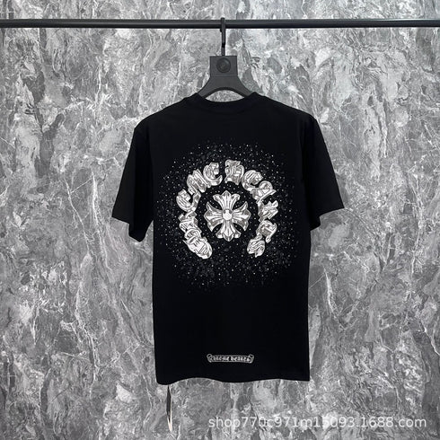 Chrome Heart T Shirts Cross Print Short Sleeve T-Shirt Loose